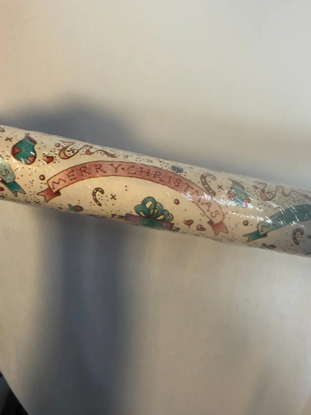 Vtg Christmas Wrapping Paper Roll NOS Sealed Teddy Bear Retro Gift Wrap 45 SqF